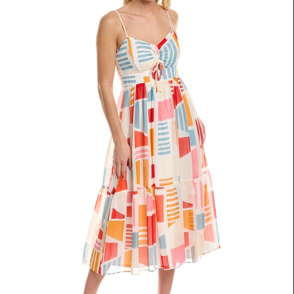 Julia Jordan Ivory Multi Print Spaghetti-Strap Cut Out Tie Front Midi Dress 6